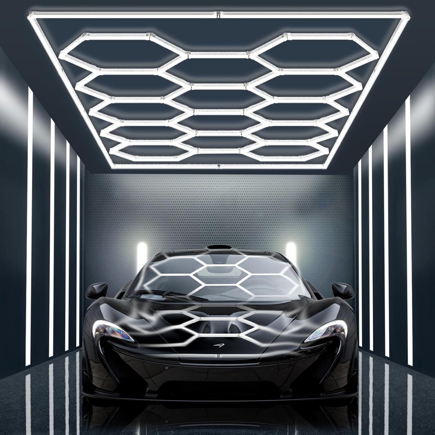 Hex Beam Garage Light Kit – Showroom Series (16x8 Layout)
